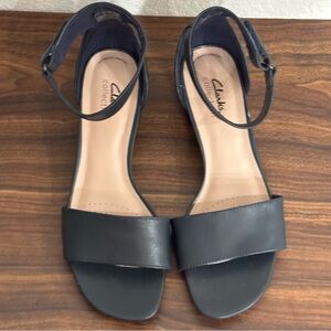 Clarks Black Ankle-Strap Leather Sandals